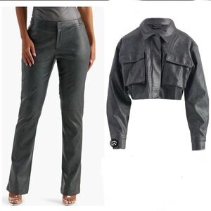 Naked Wardrobe Snakeskin Embossed Faux Leather Crop Cargo Jacket + High Trouser